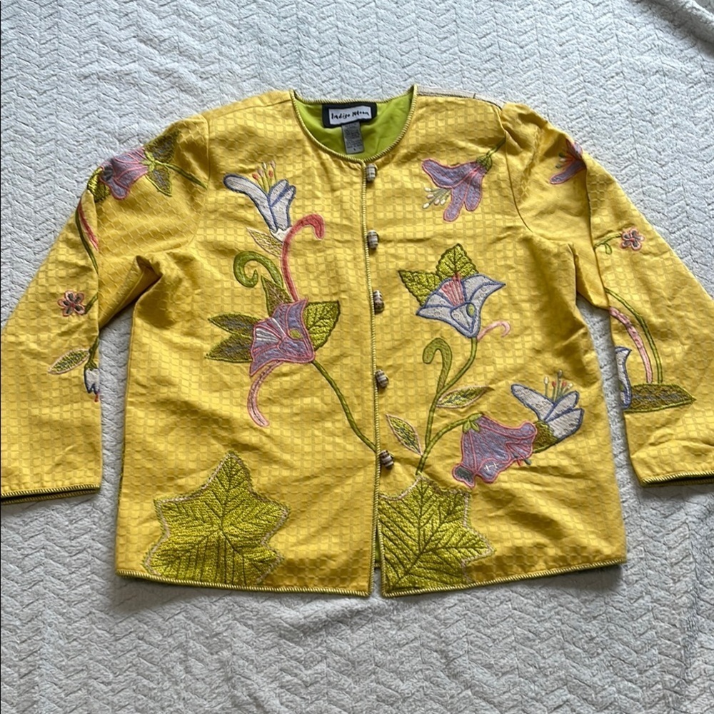 Indigo Moon Floral Embroidered Yellow Jacket